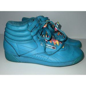 Reebok Freestyle 30Th Anniversary Hi Top Shoes Size 7.5 Retro Turquoise Blue